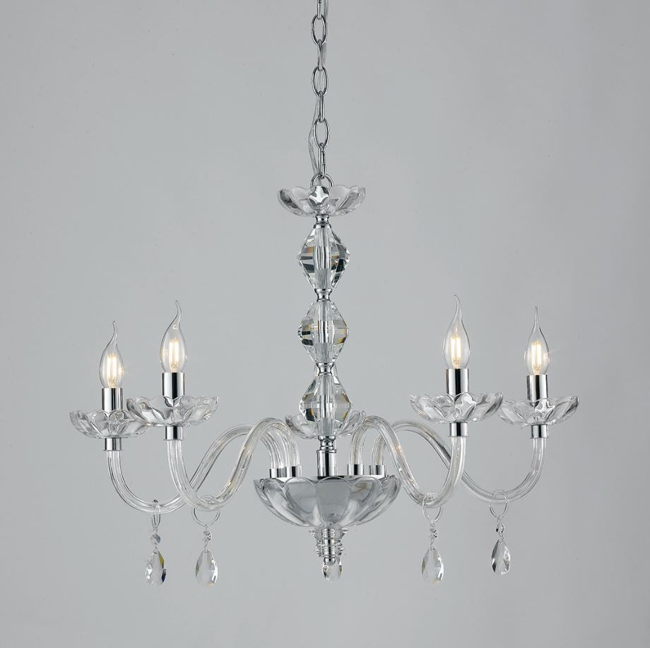 Sospensione 5 luci in cristallo finitura cromo 5XE14 non incl. RIFLESSO Sospensione 5 luci in cristallo finitura cromo 5XE14 non incl. RIFLESSO